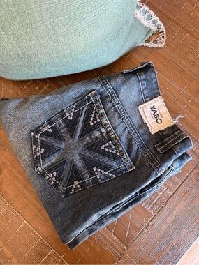 YASO Distressed Embellished Pocket Jeans - Blue